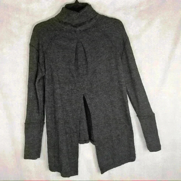 FREE PEOPLE WE THE FREE Sz M Split Back Turtleneck Top Dark Gray Thermal Tunic - Picture 6 of 11